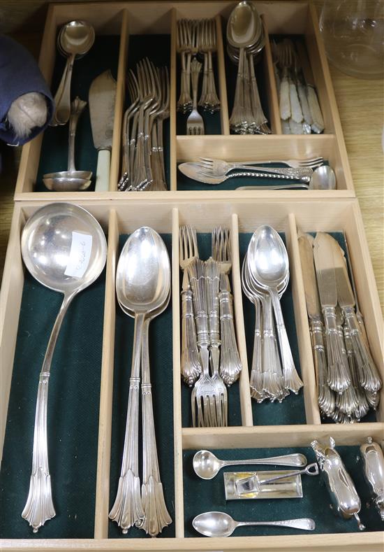 A quantity of assorted plated flatware and a novelty pig condiment set